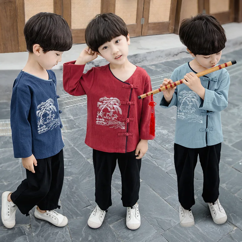Boys New Cotton Chinese Style Traditional Ancient Hanfu Vintage Button Embroidery Tang Suit Two Piece Sets Role Play Costume
Boys New Cotton Chinese Style Traditional Ancient Hanfu Vintage Button Embroidery Tang Suit Two Piece Sets Role Play Costume