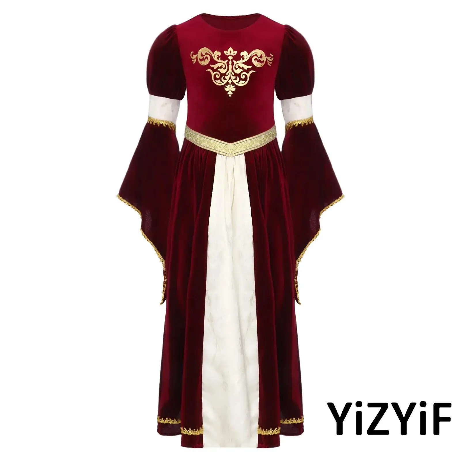 Halloween Girls Royal Princess Dress Medieval Gown Gold Pattern Bell Sleeves Ruffled Trim Renaissance Party Costume Luxury Dress
Halloween Girls Royal Princess Dress Medieval Gown Gold Pattern Bell Sleeves Ruffled Trim Renaissance Party Costume Luxury Dress