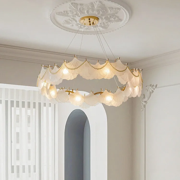 French Style Luxury Chandelier Cream Color Gingko Leaf Glass Pendant Light for Living Room Bedroom Dining Room Lighting
French Style Luxury Chandelier Cream Color Gingko Leaf Glass Pendant Light for Living Room Bedroom Dining Room Lighting