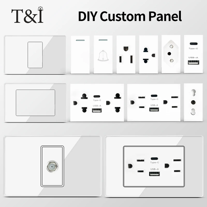 T&I Tempered Glass DIY Modular Wall Plate 2x4 inch, NEMA 5-15R Duplex Outlet, Combination with US/EU/Italy/Chile Socket Modules
T&I Tempered Glass DIY Modular Wall Plate 2x4 inch, NEMA 5-15R Duplex Outlet, Combination with US/EU/Italy/Chile Socket Modules