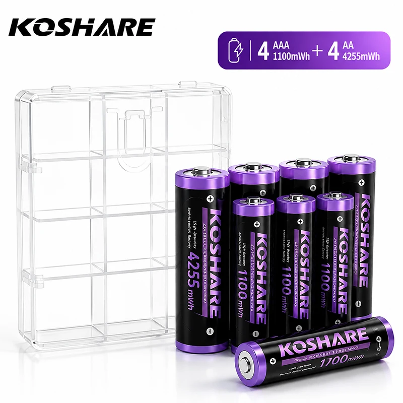 KOSHARE 1.5V Lithium Battery AA 4255mWh AAA 1100mWh Rechargeable Batteries 1500 Cycle For Wireless Keybord Remote Control Toys
KOSHARE 1.5V Lithium Battery AA 4255mWh AAA 1100mWh Rechargeable Batteries 1500 Cycle For Wireless Keybord Remote Control Toys
