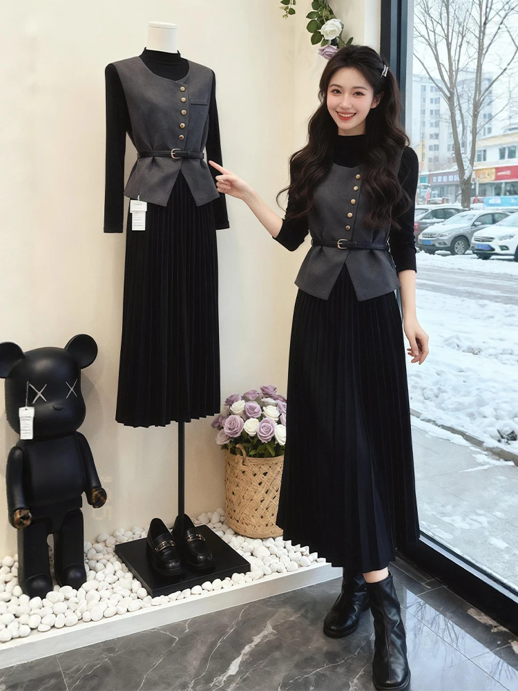 Gray Black plus Size Women's Long Sleeve Dress Set Lazy Style Casual Fashion Autumn Winter New ArrivalHZVZ Loose Fit High Waist
Gray Black plus Size Women's Long Sleeve Dress Set Lazy Style Casual Fashion Autumn Winter New ArrivalHZVZ Loose Fit High Waist