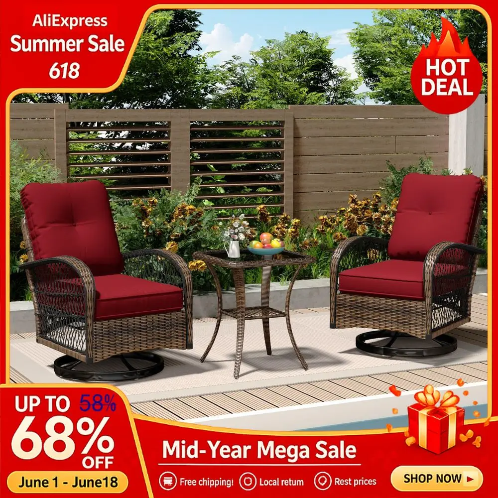3 Pieces Patio Furniture Set, Outdoor Swivel Rocker Chairs, Wicker Patio Bistro Set with Rocking Chair, Thickened Cushion,Custom
3 Pieces Patio Furniture Set, Outdoor Swivel Rocker Chairs, Wicker Patio Bistro Set with Rocking Chair, Thickened Cushion,Custom