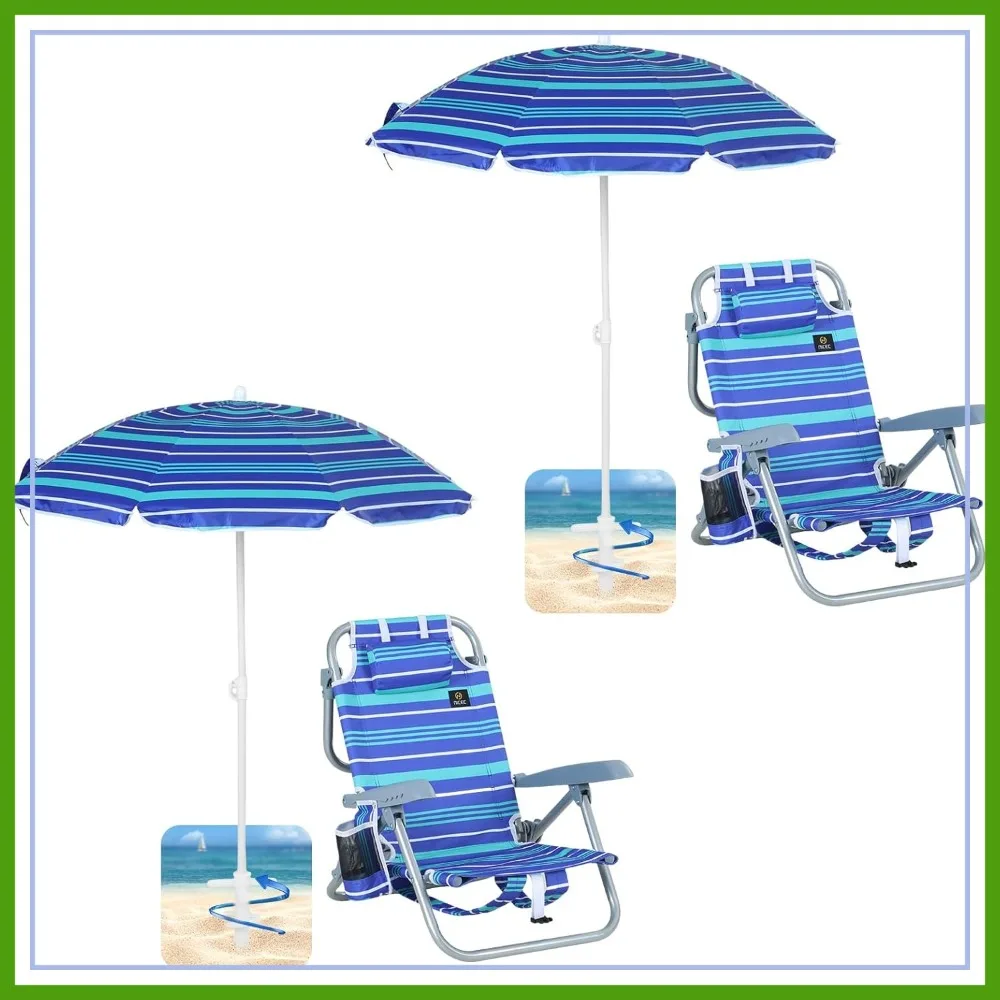 Beach Chair with Umbrella, 5-Position Reclining, Folding Backpack Chair with Cup Holder, for Beach Camping Picnic (2 Pack)
Beach Chair with Umbrella, 5-Position Reclining, Folding Backpack Chair with Cup Holder, for Beach Camping Picnic (2 Pack)