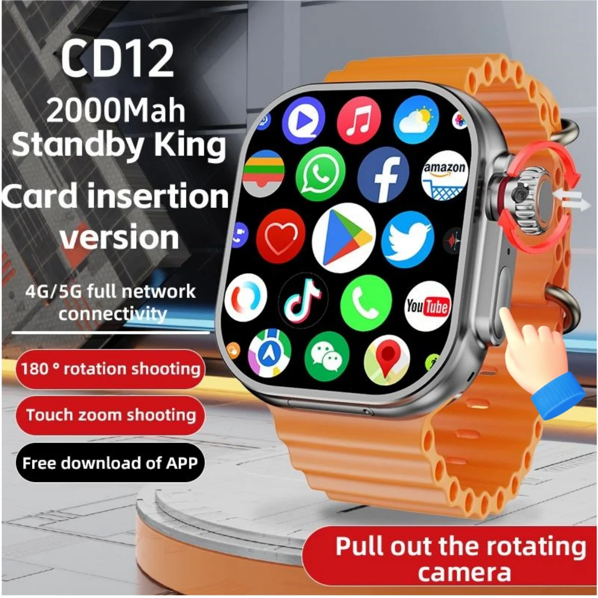 GOLDENSPIKE CD12 Smartwatch Android 10.0 5G LTE Smart Watch 4G Sim Card Rotary Camera 2.26 inch Amoled 490*580 HD Screen 2000Mah
GOLDENSPIKE CD12 Smartwatch Android 10.0 5G LTE Smart Watch 4G Sim Card Rotary Camera 2.26 inch Amoled 490*580 HD Screen 2000Mah