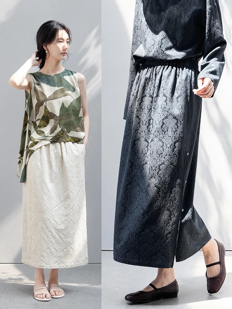 Slimming Effect f-length Skirt with Elastic Waist Straight-cut Two-tone Silk Cotton Blend Summer Faion by Xinyeji
Slimming Effect f-length Skirt with Elastic Waist Straight-cut Two-tone Silk Cotton Blend Summer Faion by Xinyeji