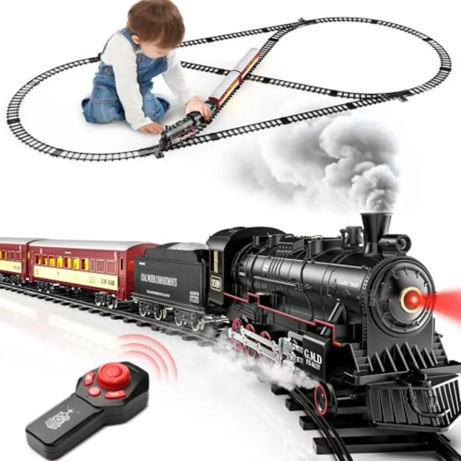Train Set for Boys: Alloy Remote Control Steam Locomotive with Light-Up Cars Tracks, Electric Toy Trains for Toddlers, Christma
Train Set for Boys: Alloy Remote Control Steam Locomotive with Light-Up Cars Tracks, Electric Toy Trains for Toddlers, Christma