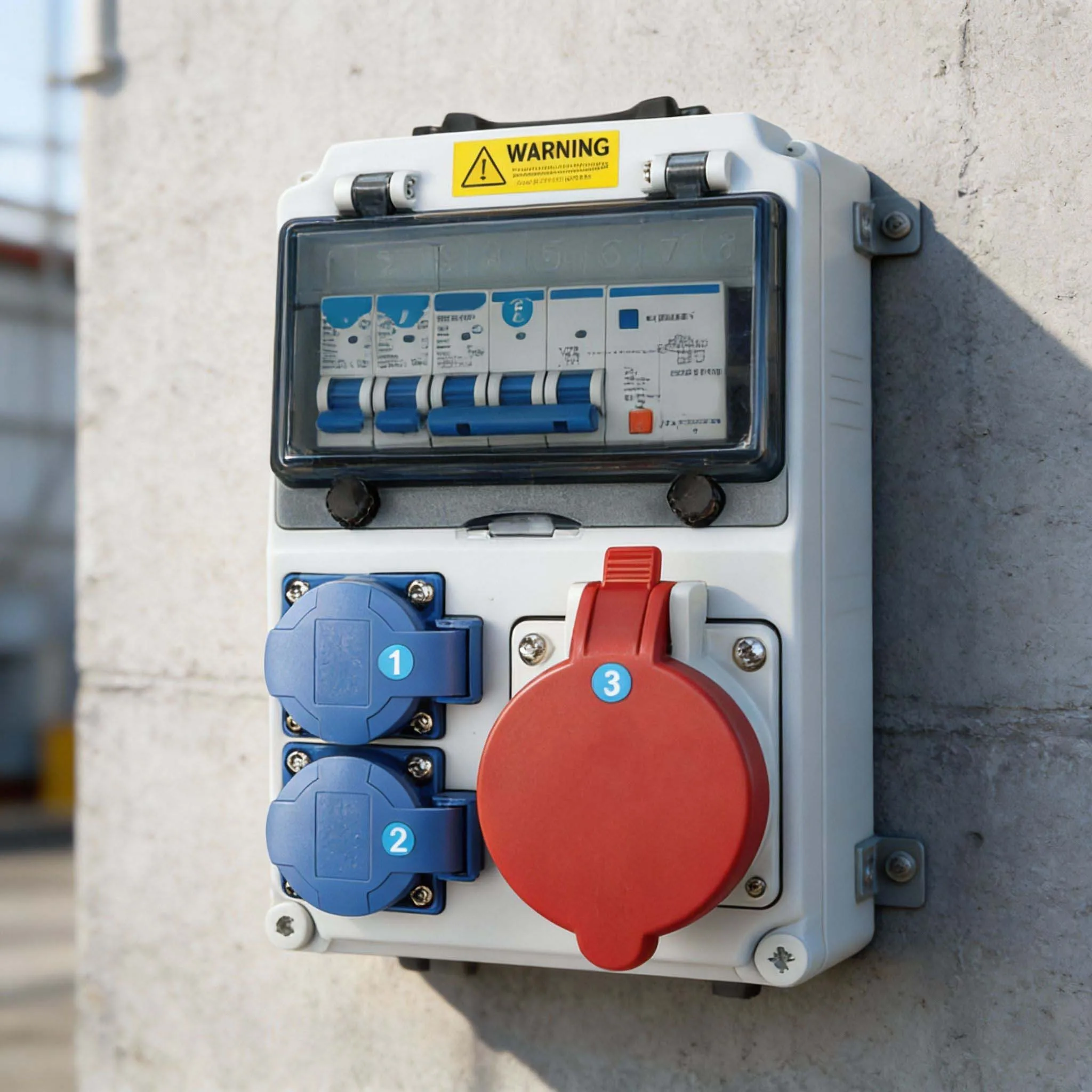 Power Distributor Waterproof Distribution Box Outdoor Electrical Supply IP44 Waterproof Rating Overload Protection