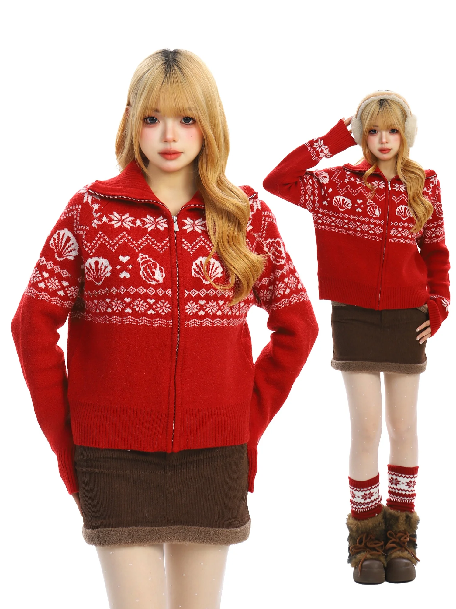 Женский кардиган BearGirl в американском ретро-стиле с узором Fair Isle, красный, вязаный, модный, на молнии, с длинными рукавами, для Нового года
Женский кардиган BearGirl в американском ретро-стиле с узором Fair Isle, красный, вязаный, модный, на молнии, с длинными рукавами, для Нового года