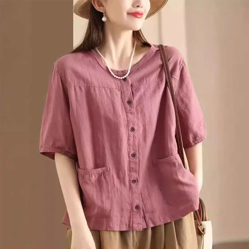 Retro Literary Open-front Cardigan Linen Shirt Summer New Pocket Design Women's Casual Ethnic Style Short Sleeve Temperament
Retro Literary Open-front Cardigan Linen Shirt Summer New Pocket Design Women's Casual Ethnic Style Short Sleeve Temperament
