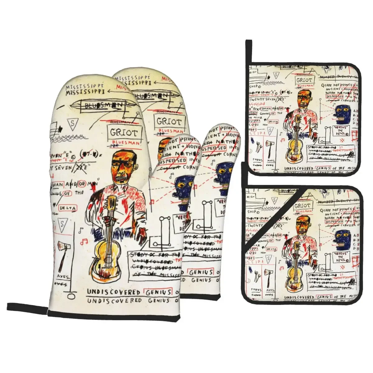 Undiscovered Genius Basquiats Art Oven Mitts and Pot Holders Sets of 4 Heat Resistant Kitchen Gloves Potholders for Baking
Undiscovered Genius Basquiats Art Oven Mitts and Pot Holders Sets of 4 Heat Resistant Kitchen Gloves Potholders for Baking