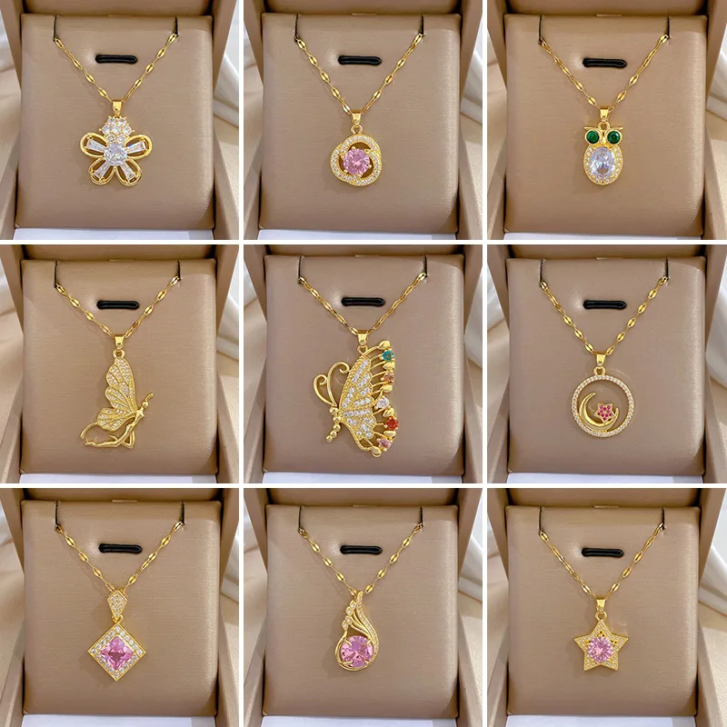 Several Style Full Zircon Flower Heart Star Pendant Necklace for Women Titanium Steel Girls Wedding Party Gifts
Several Style Full Zircon Flower Heart Star Pendant Necklace for Women Titanium Steel Girls Wedding Party Gifts