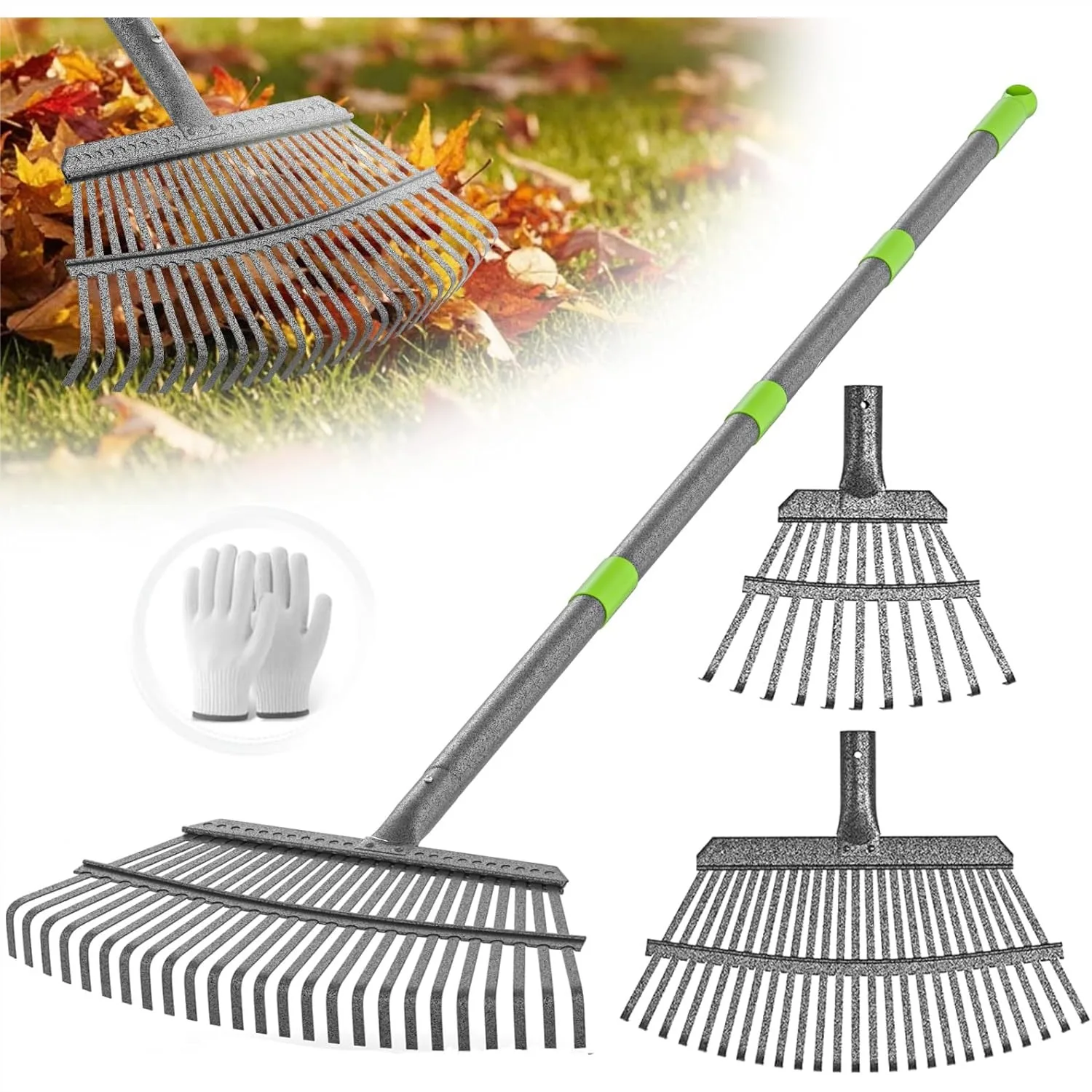 Leaf Rake for Leaves, 36-73" Adjustable Stainless Steel Handle, Heavy Duty 25 & 11 Tines for Lawn, Yard, Grass, Weeds, Debris
Leaf Rake for Leaves, 36-73" Adjustable Stainless Steel Handle, Heavy Duty 25 & 11 Tines for Lawn, Yard, Grass, Weeds, Debris