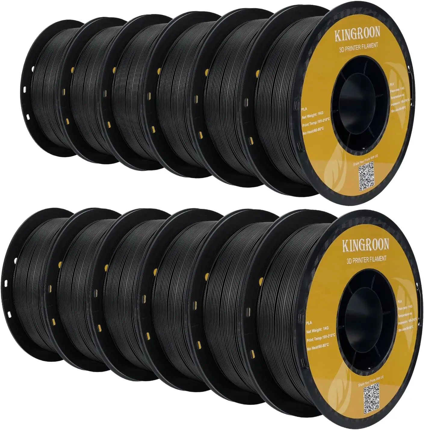 12 Rolls PLA Filament, 1.75mm ±0.02mm, 12kg Spool, Black
12 Rolls PLA Filament, 1.75mm ±0.02mm, 12kg Spool, Black