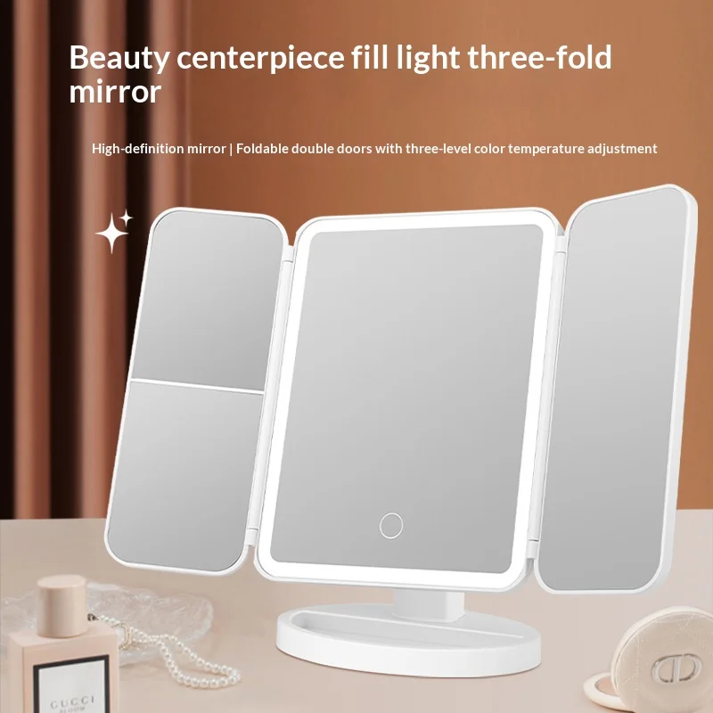 Led Makeup Mirror Desktop Fill Light Magnification Three-Sided Folding Shell Mirror Rotating Storage Princess Dressing Mirror
Led Makeup Mirror Desktop Fill Light Magnification Three-Sided Folding Shell Mirror Rotating Storage Princess Dressing Mirror