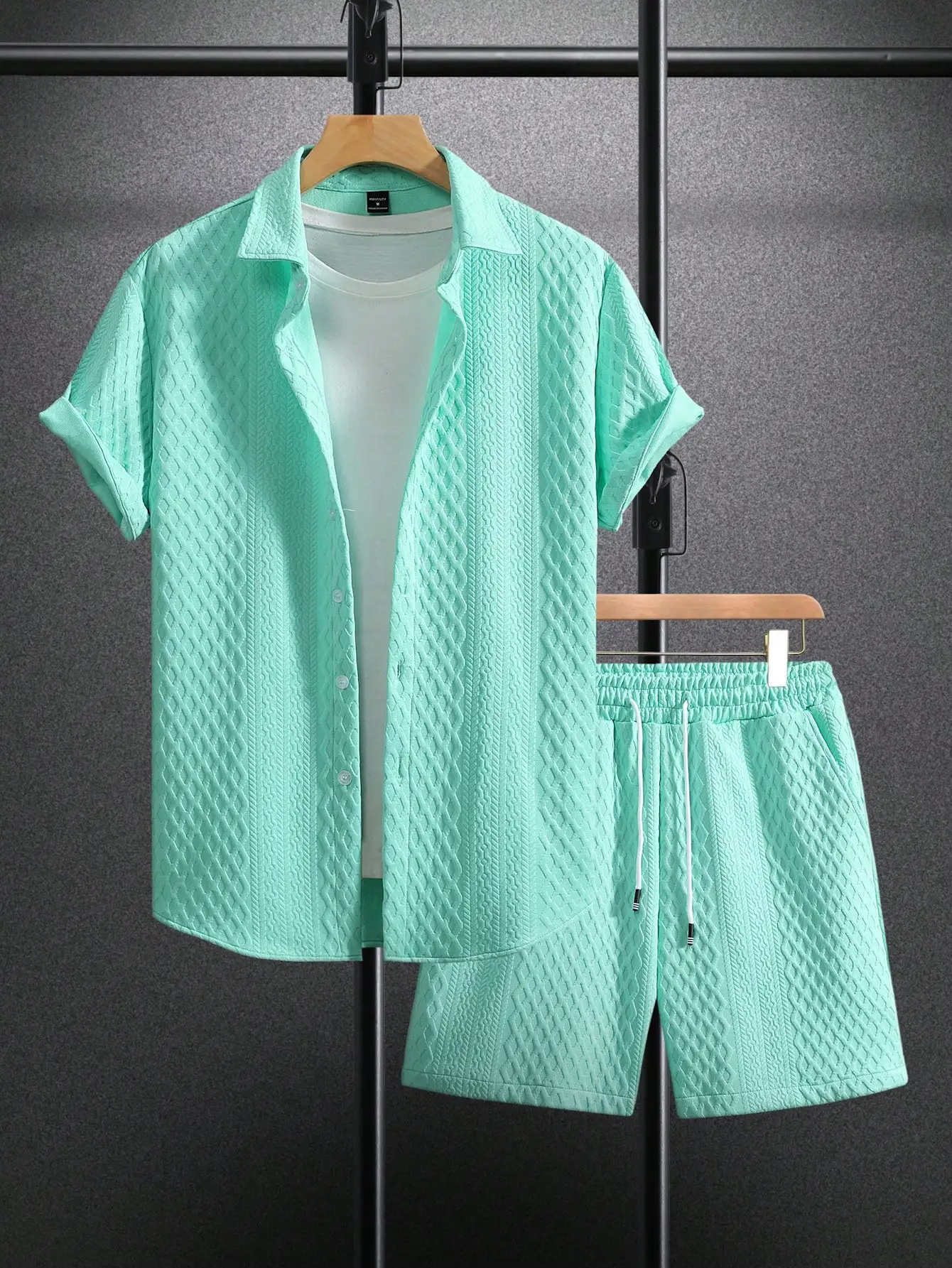 Manfinity Homme Men's Mint Green Jacquard Knit Short-Sleeve Shirt And Shorts Set,Summer Casual Beach Holiday Hawaiian Music Festivals Everyday Wear,Cozy Outfits Gift
Manfinity Homme Men's Mint Green Jacquard Knit Short-Sleeve Shirt And Shorts Set,Summer Casual Beach Holiday Hawaiian Music Festivals Everyday Wear,Cozy Outfits Gift