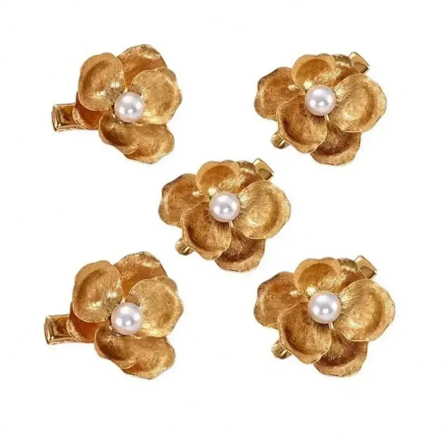 5pcs Golden Flower Hairpins With Pearl For Women Vintage Style Alloy Barrettes
5pcs Golden Flower Hairpins With Pearl For Women Vintage Style Alloy Barrettes