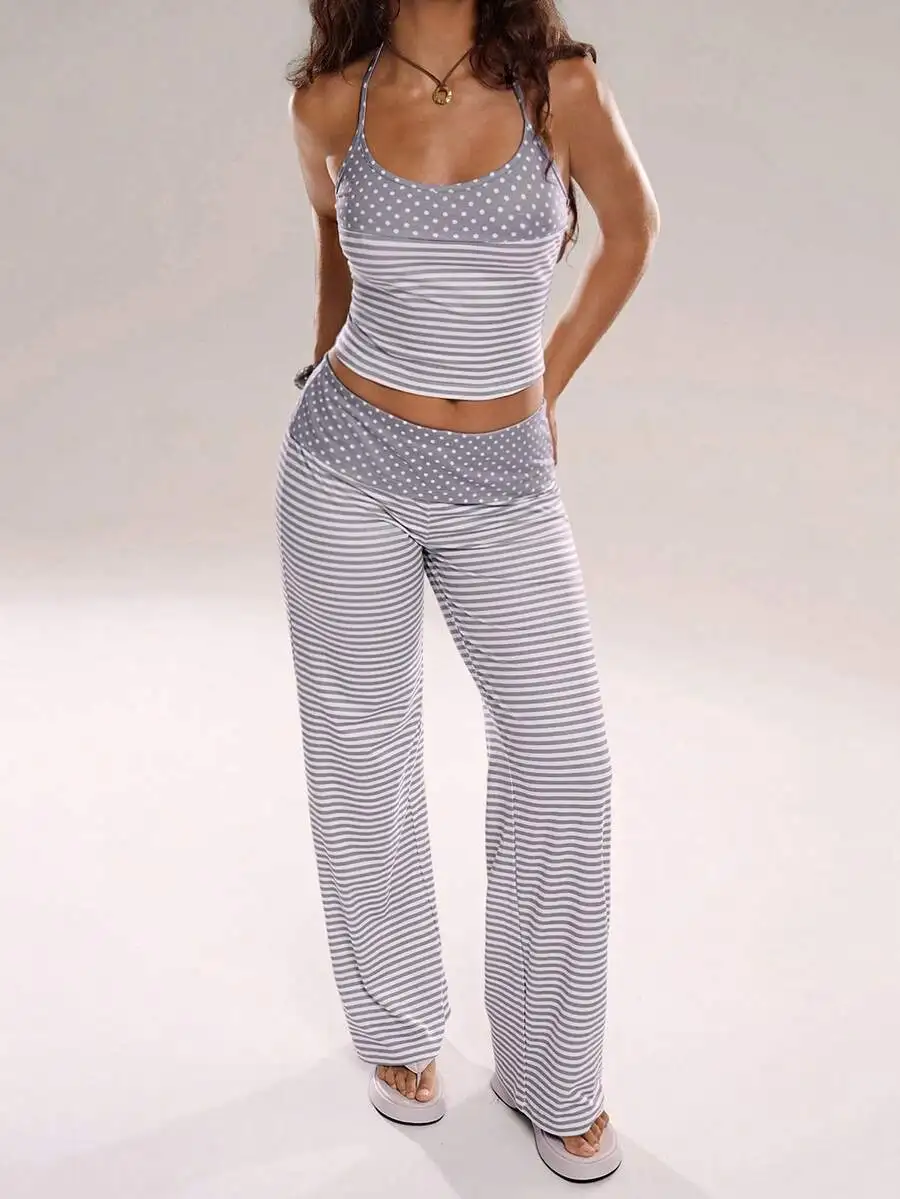 Womens Polka Dot And Striped Spaghetti Strap Two Piece Set Casual Summer Outfit
Womens Polka Dot And Striped Spaghetti Strap Two Piece Set Casual Summer Outfit