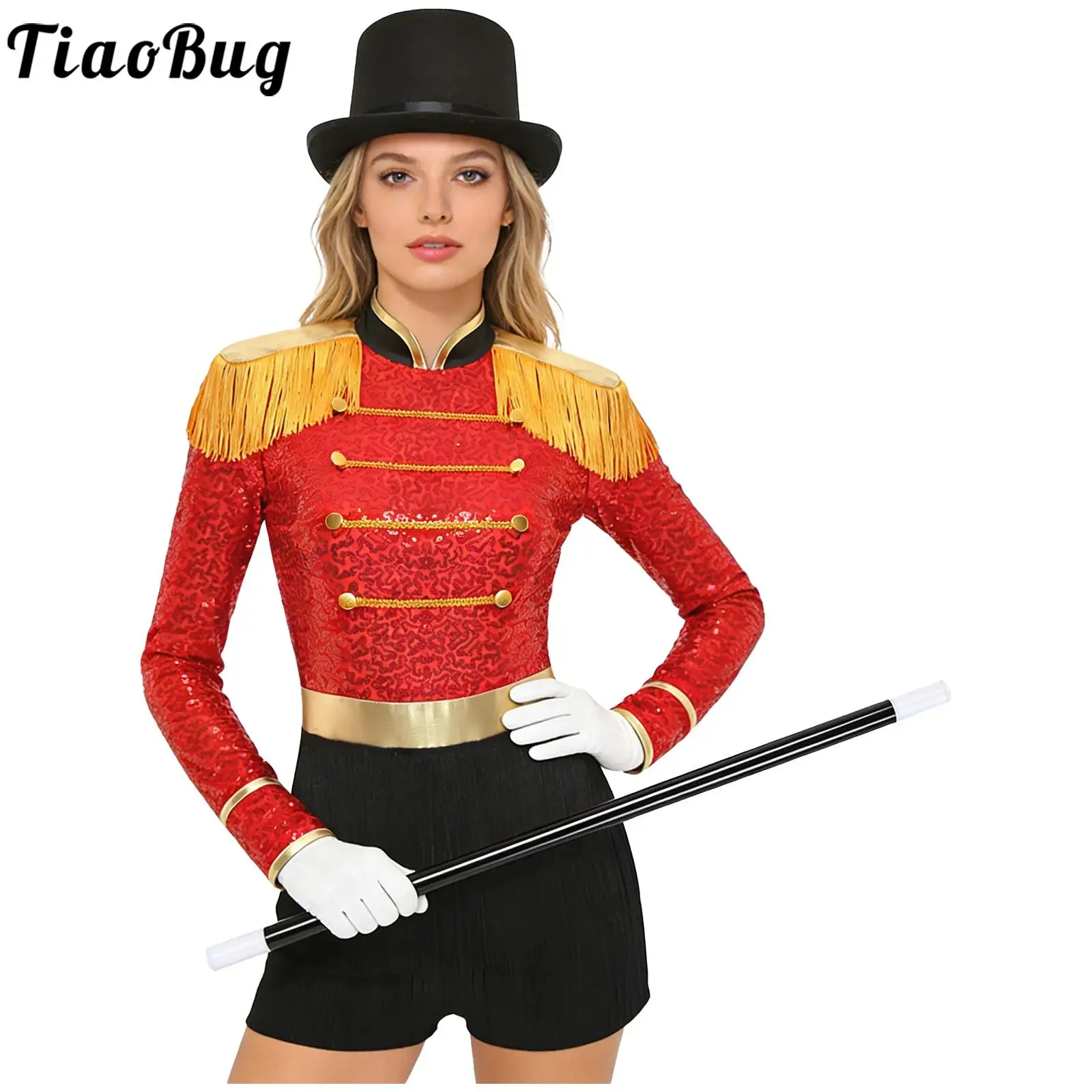 Women Circus Ringmaster Fringe Bodysuit Set Halloween Cosplay Costume Lion Tamer Drum Band Sequin Jumpsuit With Gloves Magic Hat
Women Circus Ringmaster Fringe Bodysuit Set Halloween Cosplay Costume Lion Tamer Drum Band Sequin Jumpsuit With Gloves Magic Hat