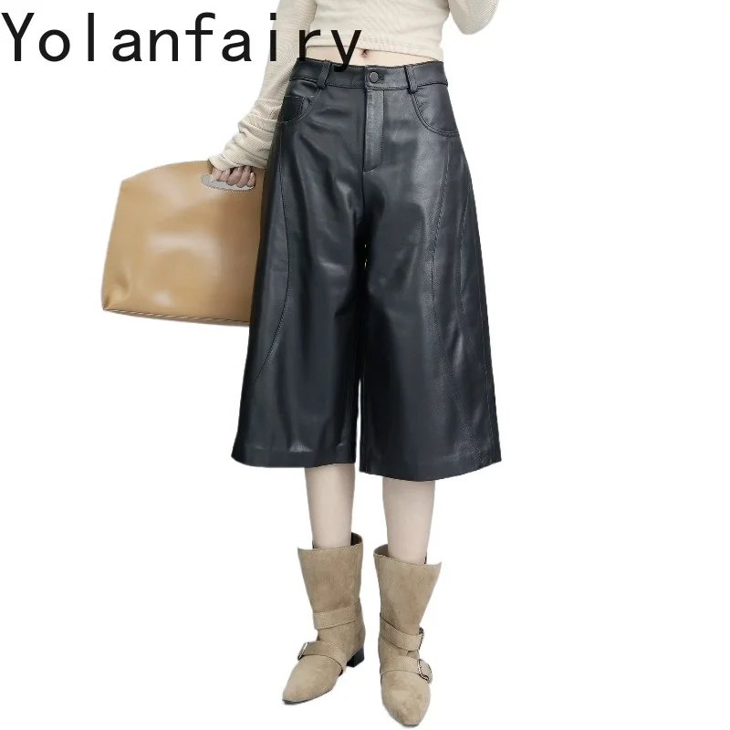 YOLANFAIRY Autumn Women Genuine Sheepskin Leather Wide Leg Pants High Waist Cropped Pants Petite Casual Black Pants Trousers
YOLANFAIRY Autumn Women Genuine Sheepskin Leather Wide Leg Pants High Waist Cropped Pants Petite Casual Black Pants Trousers