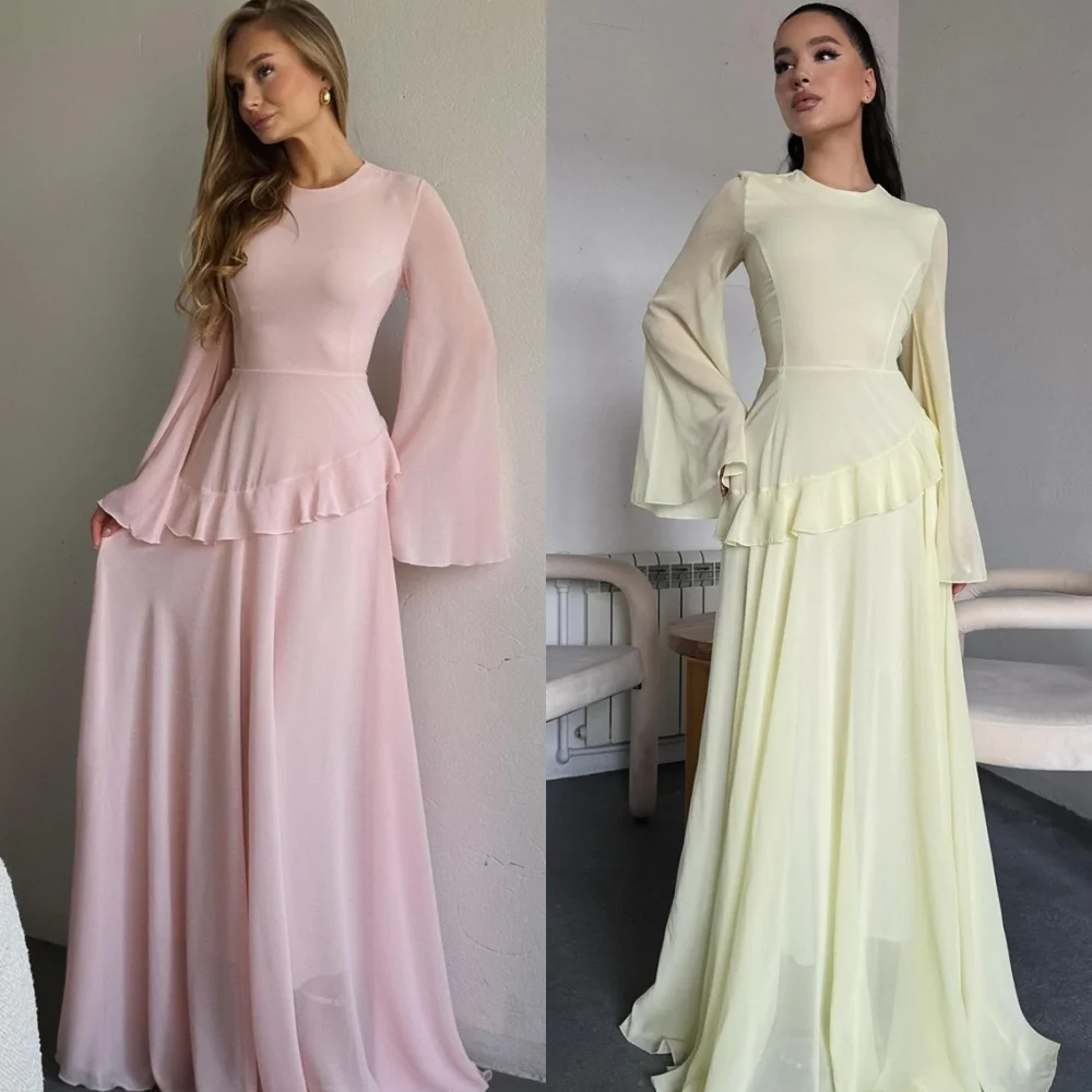 Customized Soft Chiffon Evening Dress Classic O-Neck Long Sleeves Celebrity Gowns Fashion Sweep Train Special Occasion Gowns
Customized Soft Chiffon Evening Dress Classic O-Neck Long Sleeves Celebrity Gowns Fashion Sweep Train Special Occasion Gowns
