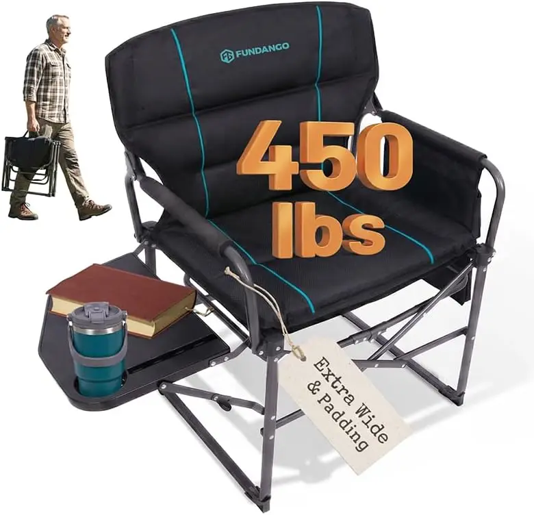 Oversized Folding Camping Chair for Adults, 450lbs Capacity with Side Table and Pockets, Portable Director Chair for Outdoor
Oversized Folding Camping Chair for Adults, 450lbs Capacity with Side Table and Pockets, Portable Director Chair for Outdoor