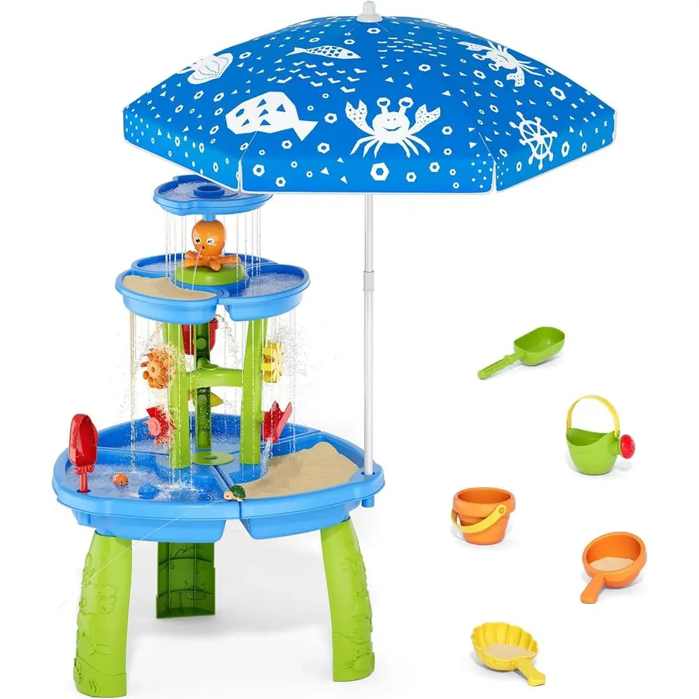 3-Tier Water and Sand Table with Umbrella for Toddlers 3-5, Outdoor Sensory Playset for Kids
3-Tier Water and Sand Table with Umbrella for Toddlers 3-5, Outdoor Sensory Playset for Kids
