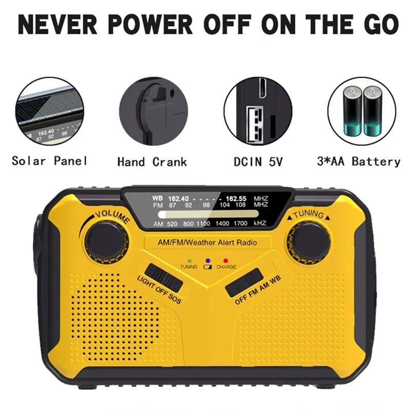 ELECT-Emergency Radio Solar Hand Crank Radio AM/FM Radio LED Flashlight SOS Alarm Power Bank Speaker
ELECT-Emergency Radio Solar Hand Crank Radio AM/FM Radio LED Flashlight SOS Alarm Power Bank Speaker