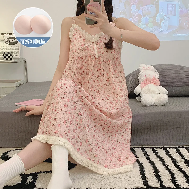M-2XL Large Size Sleeping Dress Female Summer Sweet Floral Sling Pajamas Medium-length Dress Homewear Sleeveless Loungewear
M-2XL Large Size Sleeping Dress Female Summer Sweet Floral Sling Pajamas Medium-length Dress Homewear Sleeveless Loungewear