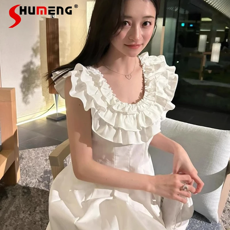 Japanese Style Sweet Ruffle Collar Sleeveless Long Dresses for Women Slim Fit Elegant Dress Lady Daily Casual Summer Dress
Japanese Style Sweet Ruffle Collar Sleeveless Long Dresses for Women Slim Fit Elegant Dress Lady Daily Casual Summer Dress