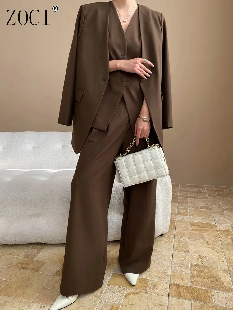 ZOCI Office Lady 3 Piece Blaers Set Women's V-neck Single Breasted Vest Solid Color Blazer With High Waist Pants Female FC1341
ZOCI Office Lady 3 Piece Blaers Set Women's V-neck Single Breasted Vest Solid Color Blazer With High Waist Pants Female FC1341