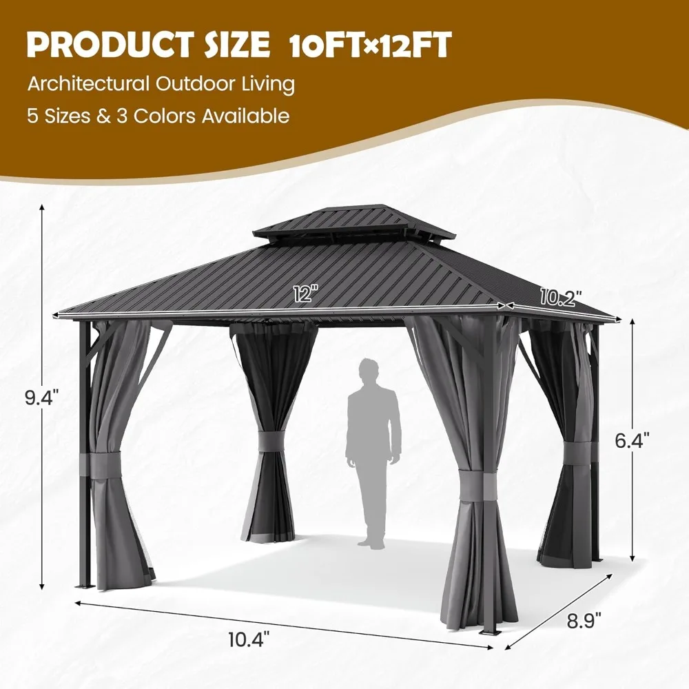 10'x12' Hardtop Gazebo, Metal Gazebo with Galvanized Steel Double Roof, Permanent Patio Pavilion for Dining, Customized
10'x12' Hardtop Gazebo, Metal Gazebo with Galvanized Steel Double Roof, Permanent Patio Pavilion for Dining, Customized