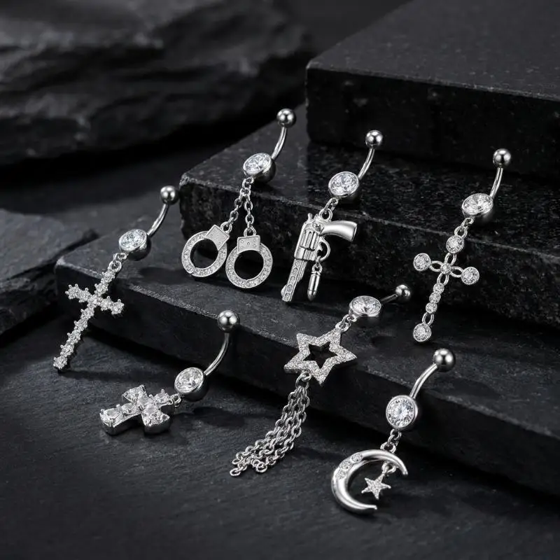 Punk Gothic Stainless Steel Navel Rings Cross Heart Star Design CZ Crystal Belly Button Piercing Jewelry For Women
Punk Gothic Stainless Steel Navel Rings Cross Heart Star Design CZ Crystal Belly Button Piercing Jewelry For Women