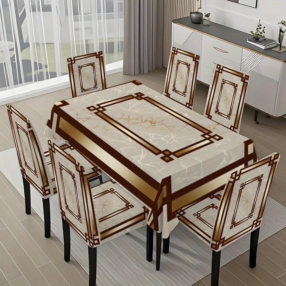 5pcs/ 7pcs Luxurious Texture of Marble- Tablecloth And Stretch Chair Covers Set, Washable All-Season Use for Home Decor, Parties, Indoor Or Outdoor
5pcs/ 7pcs Luxurious Texture of Marble- Tablecloth And Stretch Chair Covers Set, Washable All-Season Use for Home Decor, Parties, Indoor Or Outdoor
