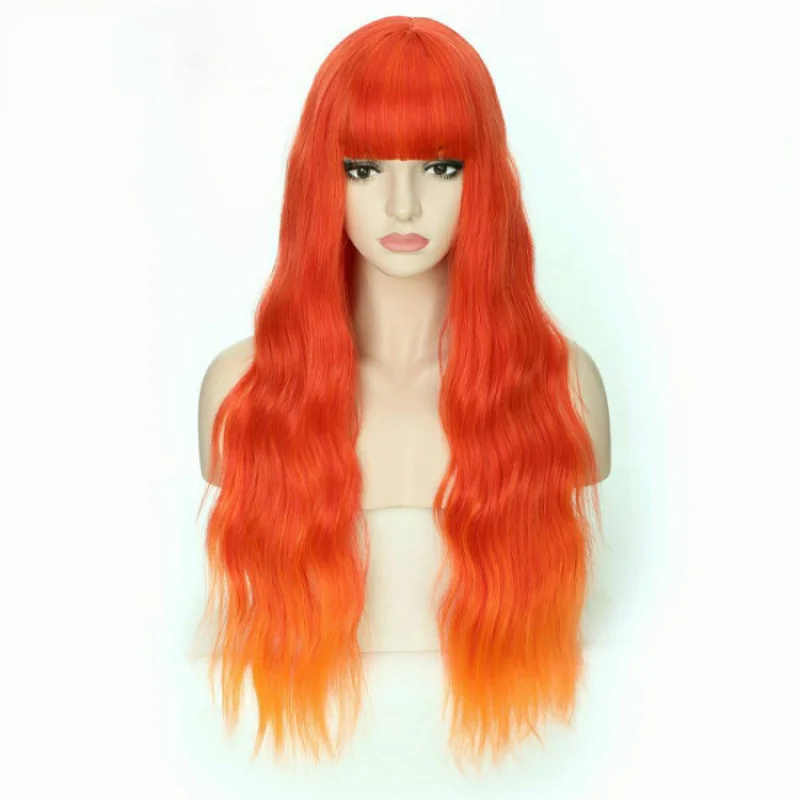 New women's gradient red-orange wig with middle parting, bangs, long curly hair, high-temperature synthetic fiber
New women's gradient red-orange wig with middle parting, bangs, long curly hair, high-temperature synthetic fiber