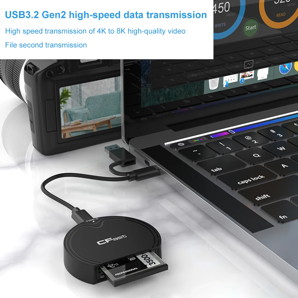 Портативное устройство чтения карт Rocketek 2 в 1, высокоскоростная передача 10 Гбит/с, устройство чтения карт USB3.2 Gen2, поддержка адаптера CFast/SD 
Портативное устройство чтения карт Rocketek 2 в 1, высокоскоростная передача 10 Гбит/с, устройство чтения карт USB3.2 Gen2, поддержка адаптера CFast/SD