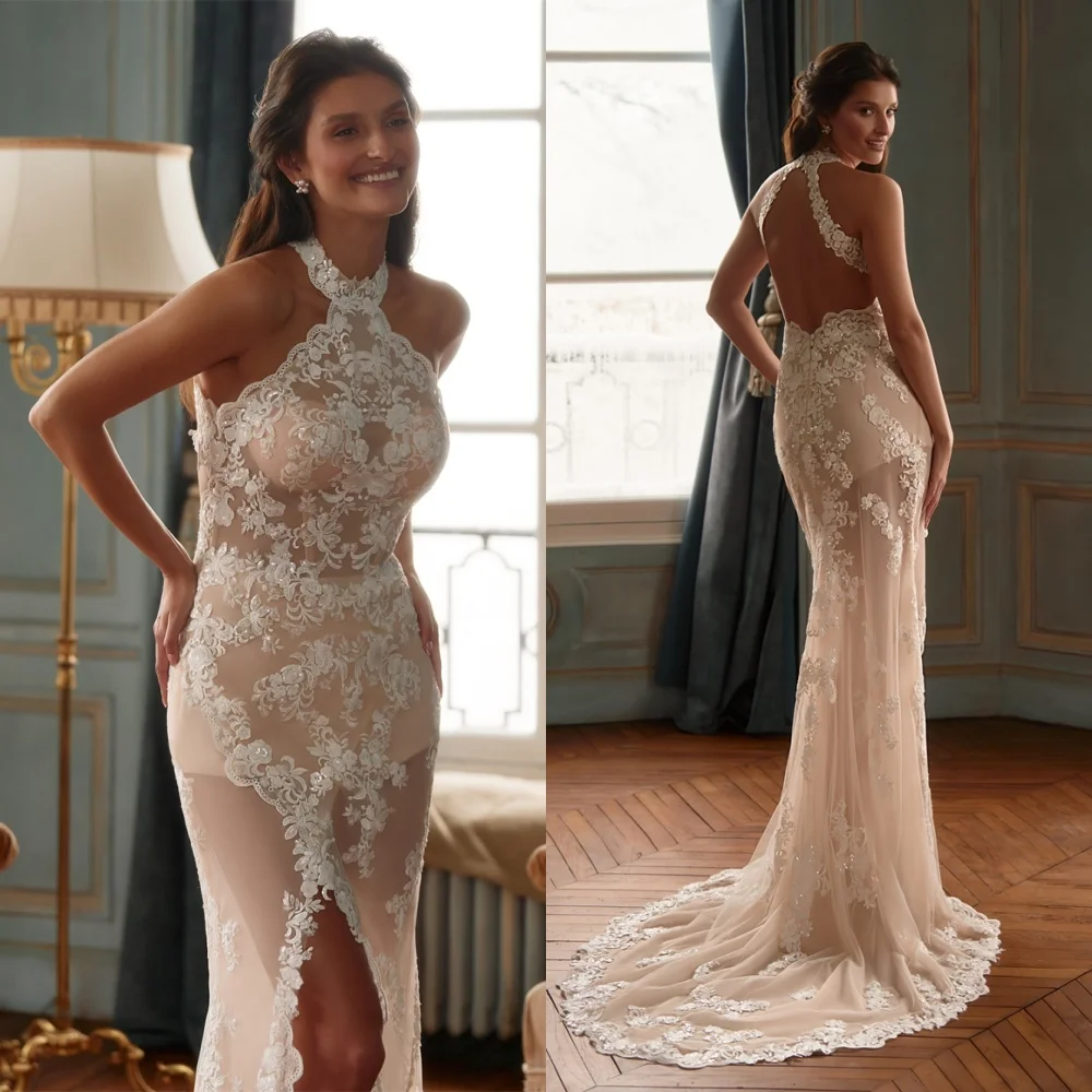Customized White Chiffon Bridal Gowns Temperament Halter Sleeveless Wedding Dress Chapel Train Zipper Back Mermaid Dress
Customized White Chiffon Bridal Gowns Temperament Halter Sleeveless Wedding Dress Chapel Train Zipper Back Mermaid Dress