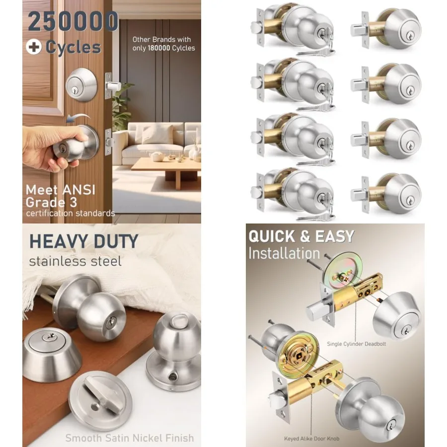Keyed Entry Door Knob and Single Cylinder Deadbolt Combination Set in, Keyed Alike Exterior Knob Door Handle and Deadbolt Lock
Keyed Entry Door Knob and Single Cylinder Deadbolt Combination Set in, Keyed Alike Exterior Knob Door Handle and Deadbolt Lock