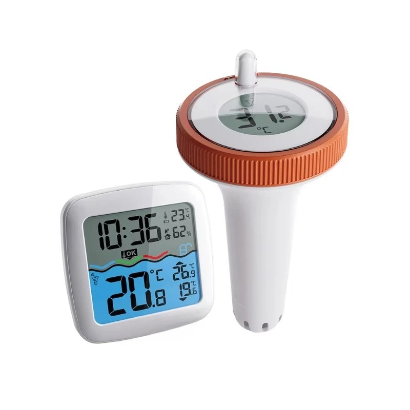 Dual Probe Wireless Sensor Pool Thermometer for Bluetooth Display Solar Powered for Indoor Outdoor Temperature Monitoring 
Dual Probe Wireless Sensor Pool Thermometer for Bluetooth Display Solar Powered for Indoor Outdoor Temperature Monitoring