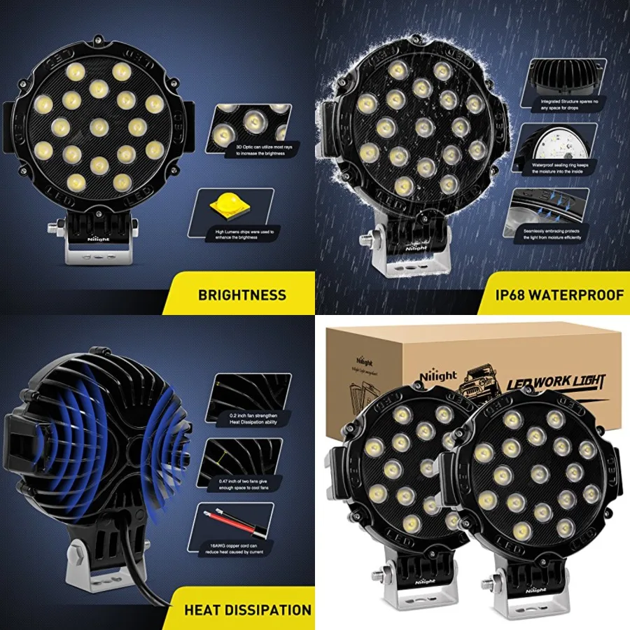 Led Light Bar 2PCS 7" 5100LM Round Flood Light Pod Off Road Fog Driving Roof Bar Bumper for Jeep, SUV Truck, Hunters
Led Light Bar 2PCS 7" 5100LM Round Flood Light Pod Off Road Fog Driving Roof Bar Bumper for Jeep, SUV Truck, Hunters