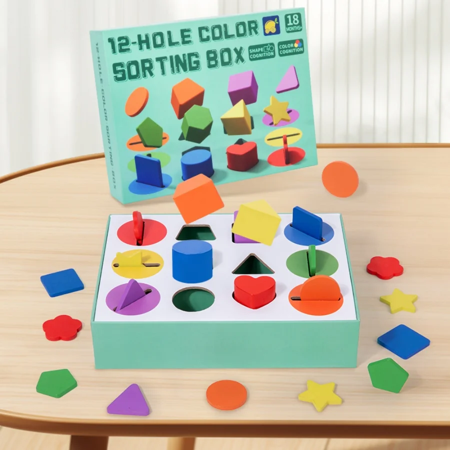 Wooden Coin Box Shape Sorting Toy 12 Color Block Matching Game Toddler Preschool Educational Playset
Wooden Coin Box Shape Sorting Toy 12 Color Block Matching Game Toddler Preschool Educational Playset