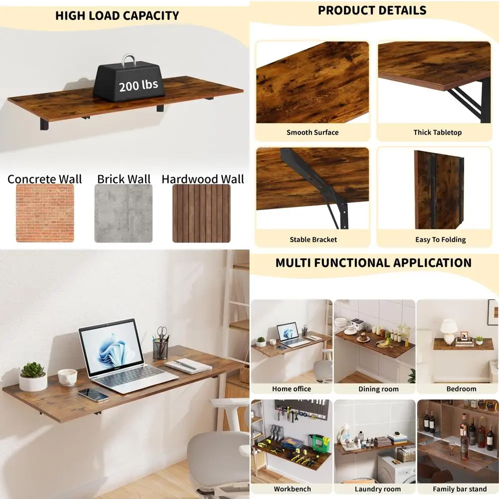 Rustic Brown Wall-Mounted Folding Desk, 47L x 20.5W, for Office and Laundry Room
Rustic Brown Wall-Mounted Folding Desk, 47L x 20.5W, for Office and Laundry Room