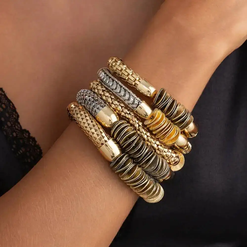 Salircon 5 Pcs/Set Classic Unique Copper Piece Elastic Bracelet Bangle for Women 2026 New Punk Stackable Bracelet Jewelry Set
Salircon 5 Pcs/Set Classic Unique Copper Piece Elastic Bracelet Bangle for Women 2026 New Punk Stackable Bracelet Jewelry Set