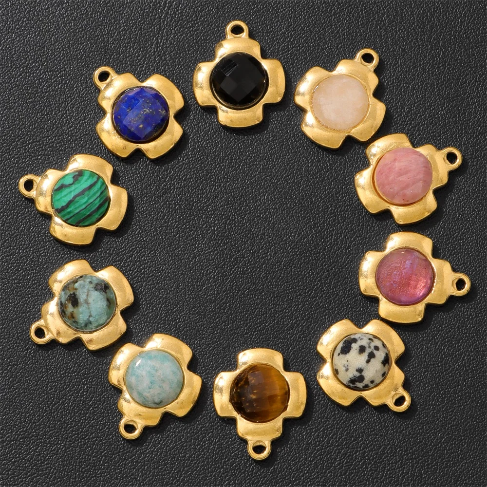 15x18MM Natural Cross Shape Stone Pendant Inlaid With Amethyst Dalmatian Malachite Stainless Steel Charms For Jewelry Making DIY
15x18MM Natural Cross Shape Stone Pendant Inlaid With Amethyst Dalmatian Malachite Stainless Steel Charms For Jewelry Making DIY