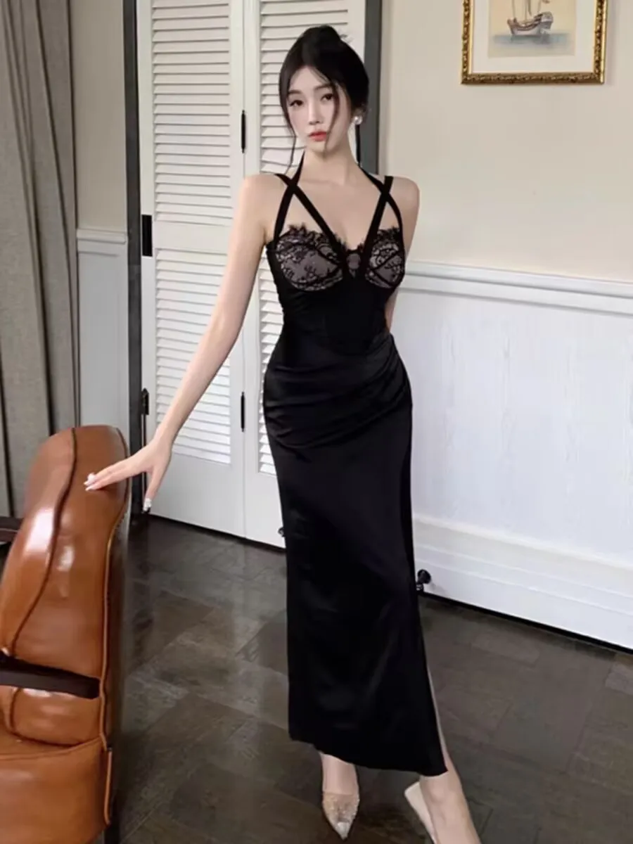 2025 Women Summer Sexy Style Patchwork Lace Party Black Dress Hepburn Style High Waist Slim Slit Long Package Hip Dresses
2025 Women Summer Sexy Style Patchwork Lace Party Black Dress Hepburn Style High Waist Slim Slit Long Package Hip Dresses