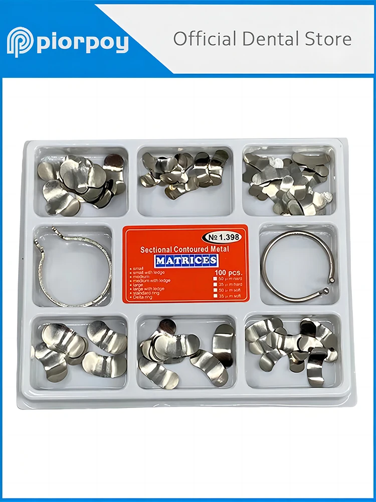 PIORPOY 100Pcs/Box Dental Matrix Sectional Contoured Metal Matrices Resin Clamping/Seperating Ring Dentsit Oral Care Tools
PIORPOY 100Pcs/Box Dental Matrix Sectional Contoured Metal Matrices Resin Clamping/Seperating Ring Dentsit Oral Care Tools