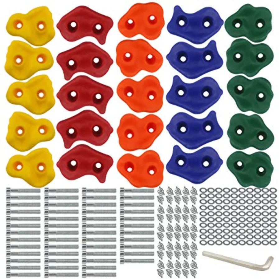 25 PCS Rock Climbing Holds Set with Mounting Screws and Hardware for DIY Indoor and Outdoor Play Set Use
25 PCS Rock Climbing Holds Set with Mounting Screws and Hardware for DIY Indoor and Outdoor Play Set Use
