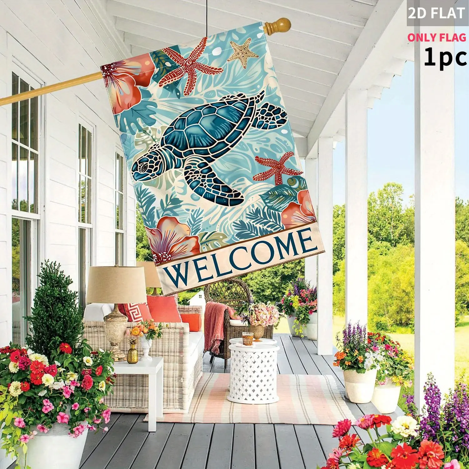 2D FLAT 1pc Double-Sided Garden flag Turtle Starfish Flowers Welcome Pattern Print 28x40 Inch Polyester(Pole Not Included)
2D FLAT 1pc Double-Sided Garden flag Turtle Starfish Flowers Welcome Pattern Print 28x40 Inch Polyester(Pole Not Included)