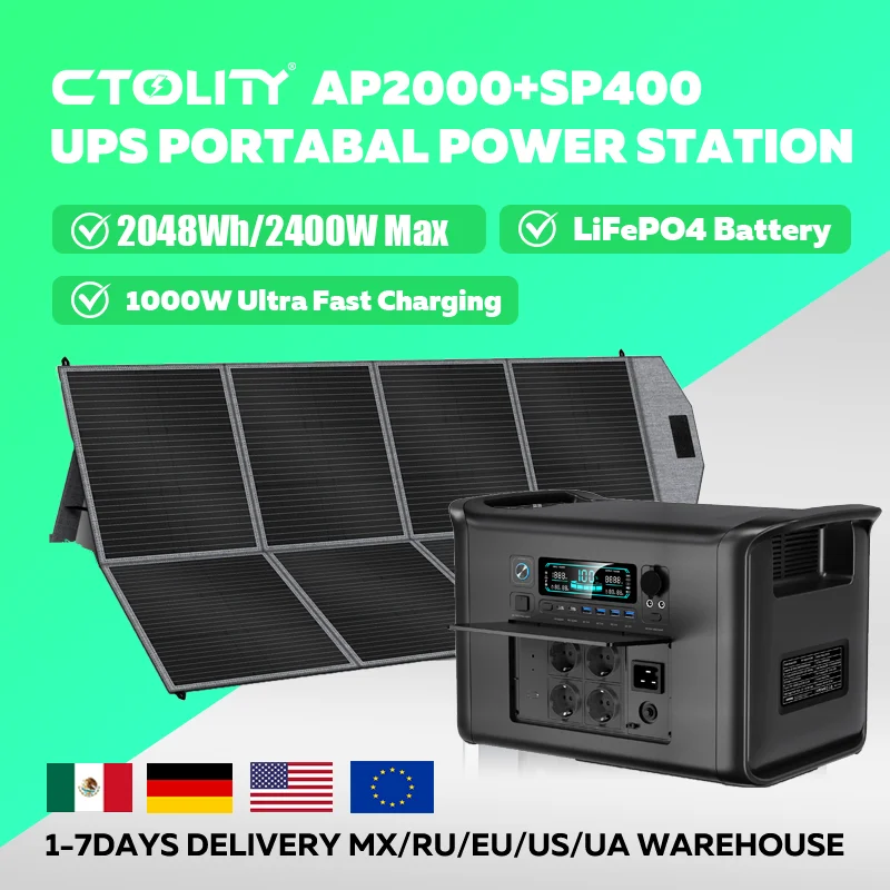CTOLITY AP2000 2048Wh Solar Generator 2400W Portable Power Station (400W Solar Panel Include) Power outage, Emergency,RV,Camping
CTOLITY AP2000 2048Wh Solar Generator 2400W Portable Power Station (400W Solar Panel Include) Power outage, Emergency,RV,Camping