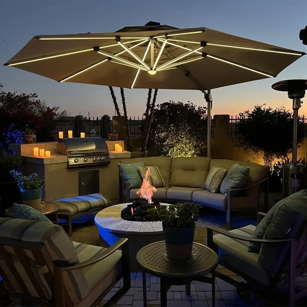 11ft Solar LED Patio Umbrella w/Windproof Cantilever Design, Outdoor Round Offset Umbrella w/32 Bright LEDsAuto-Tilt Adjustment
11ft Solar LED Patio Umbrella w/Windproof Cantilever Design, Outdoor Round Offset Umbrella w/32 Bright LEDsAuto-Tilt Adjustment